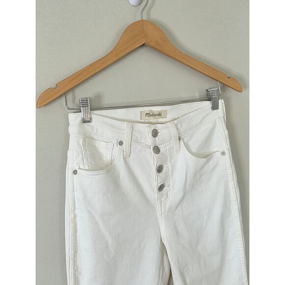 Madewell 10" High Rise Skinny Crop Jeans Button Fly Frayed Hem White Denim 26 - Picture 7 of 7